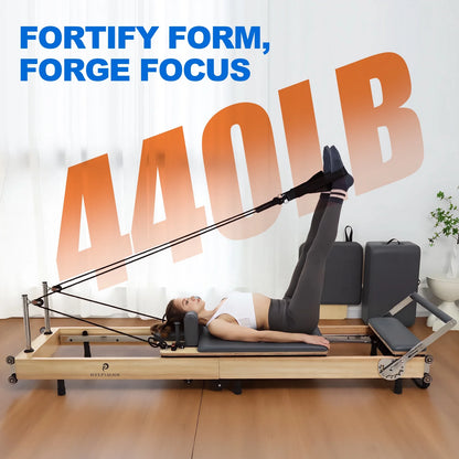 Foldable Pilates Reformer Machine - Studio-Grade Oak Wood Pilates Machine Bed Yoga Exercise Strength Training Equipment for Home Gym Workout (Gray)