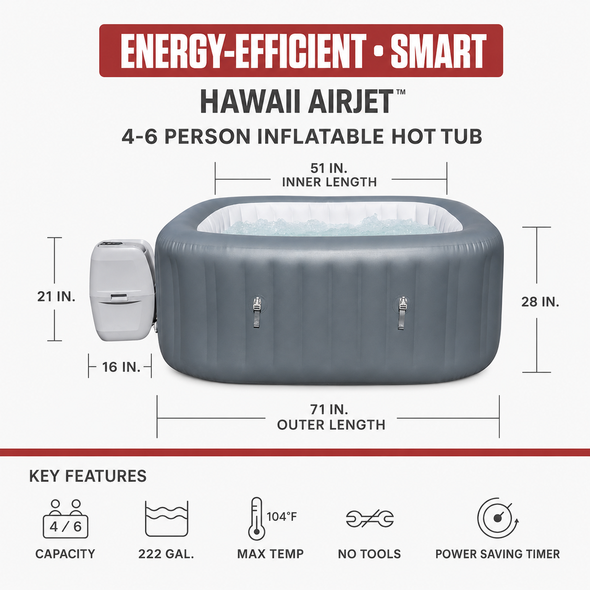 6-Person Portable Inflatable Hot Tub with 140 Air Jets