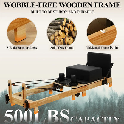 Pilates Reformer Machine, Wood Pilates Machine Bed Yoga Exercise Strength Training Equipment for Home Workout