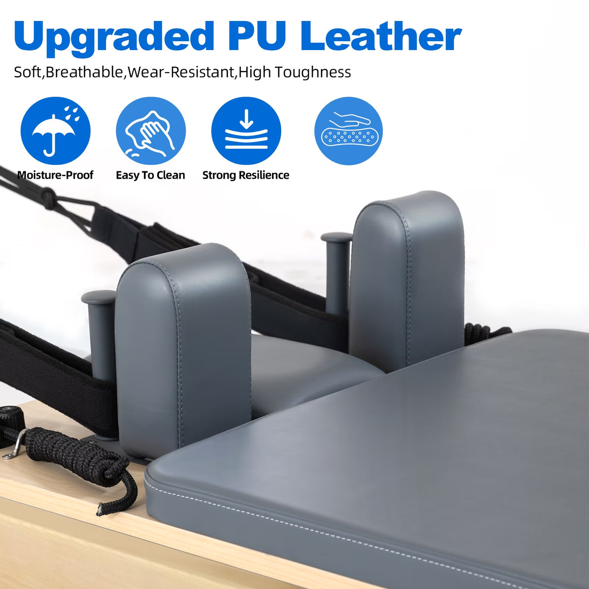 Foldable Pilates Reformer Machine - Studio-Grade Oak Wood Pilates Machine Bed Yoga Exercise Strength Training Equipment for Home Gym Workout (Gray)