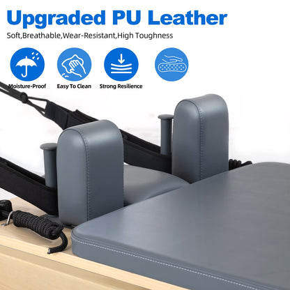 Foldable Pilates Reformer Machine - Studio-Grade Oak Wood Pilates Machine Bed Yoga Exercise Strength Training Equipment for Home Gym Workout (Gray)