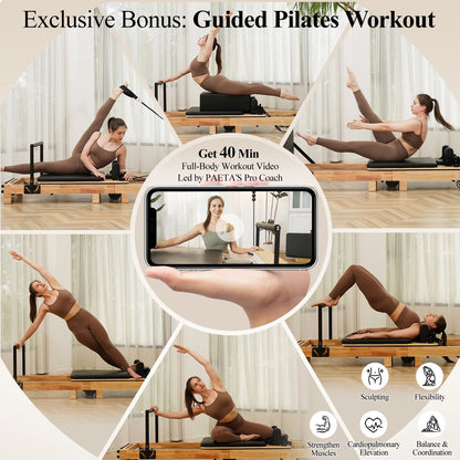 Pilates Reformer Machine, Wood Pilates Machine Bed Yoga Exercise Strength Training Equipment for Home Workout